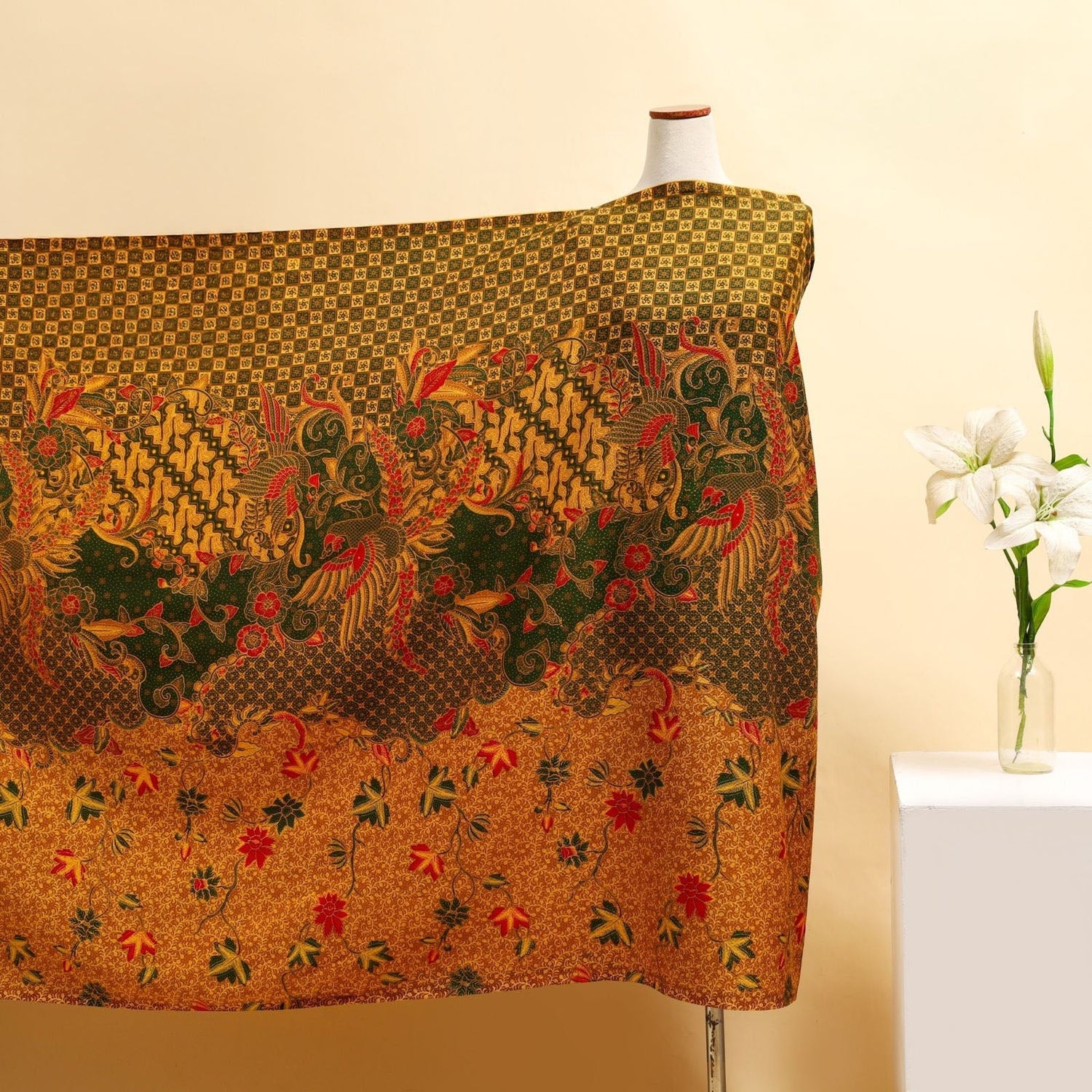 Batik Fabric - Aviary Bloom - Emerald Aviary