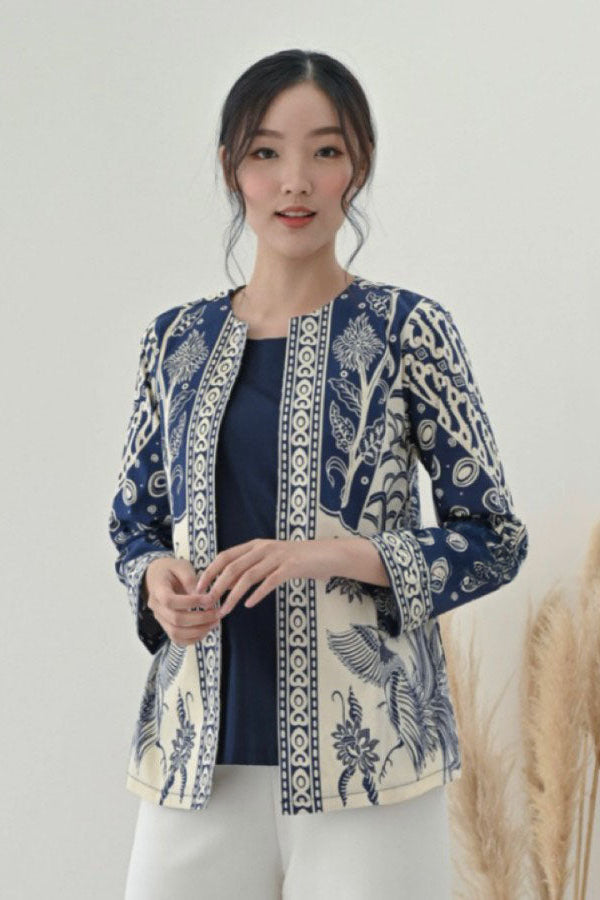 Women's Batik Kimono Jacket - Blue Floral